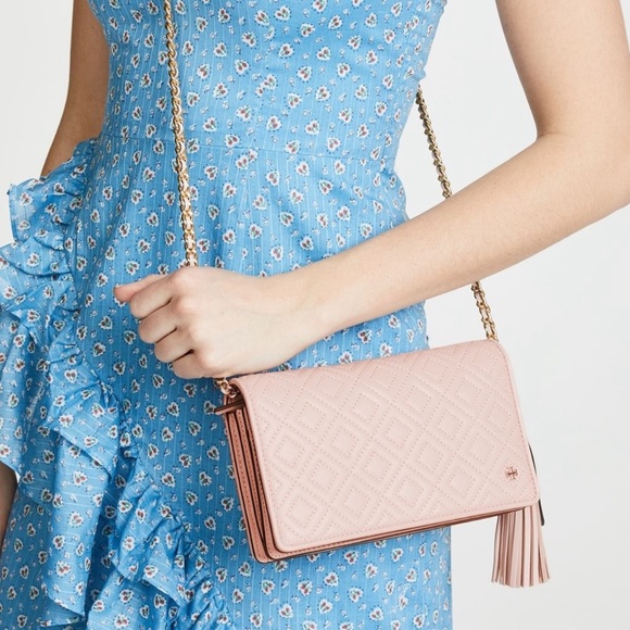 Tory Burch Blush Quilted Leather & Chain Crossbody - Picture 1 of 16